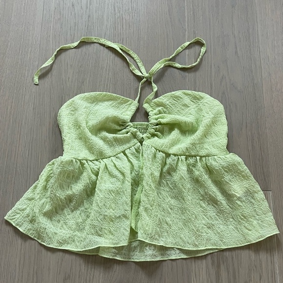 NWOT Cut Out Shirred Peplum Tube Top Light Green Small - Picture 2 of 4
